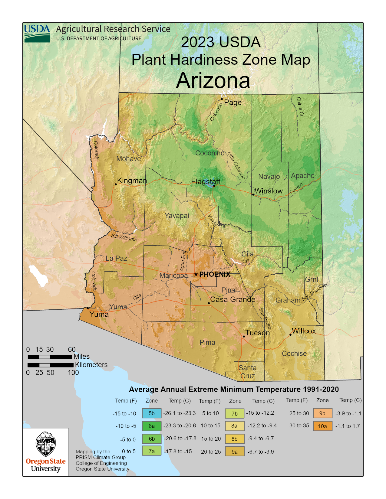 Arizona plant hardiness map
