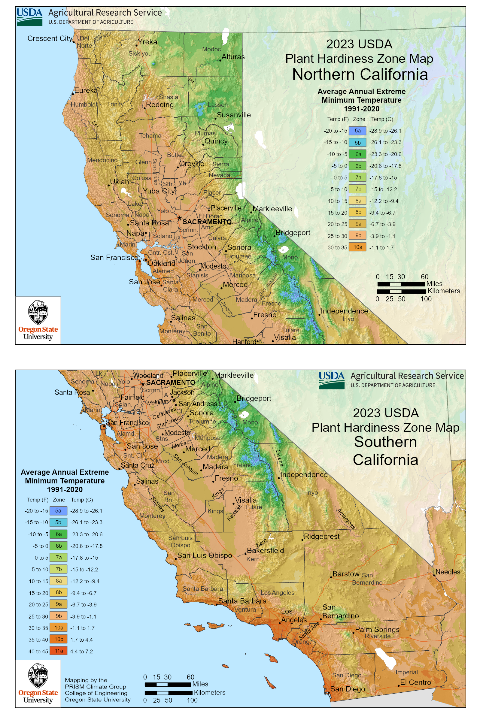 California plant hardiness map