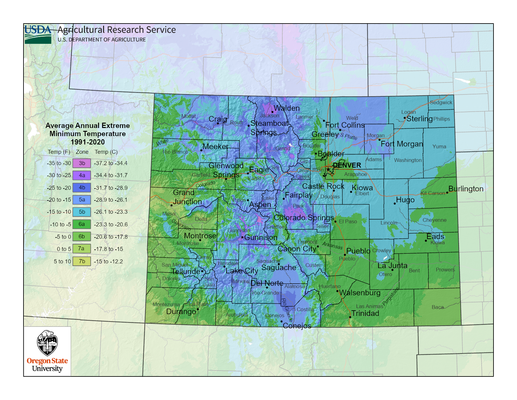 Colorado plant hardiness map