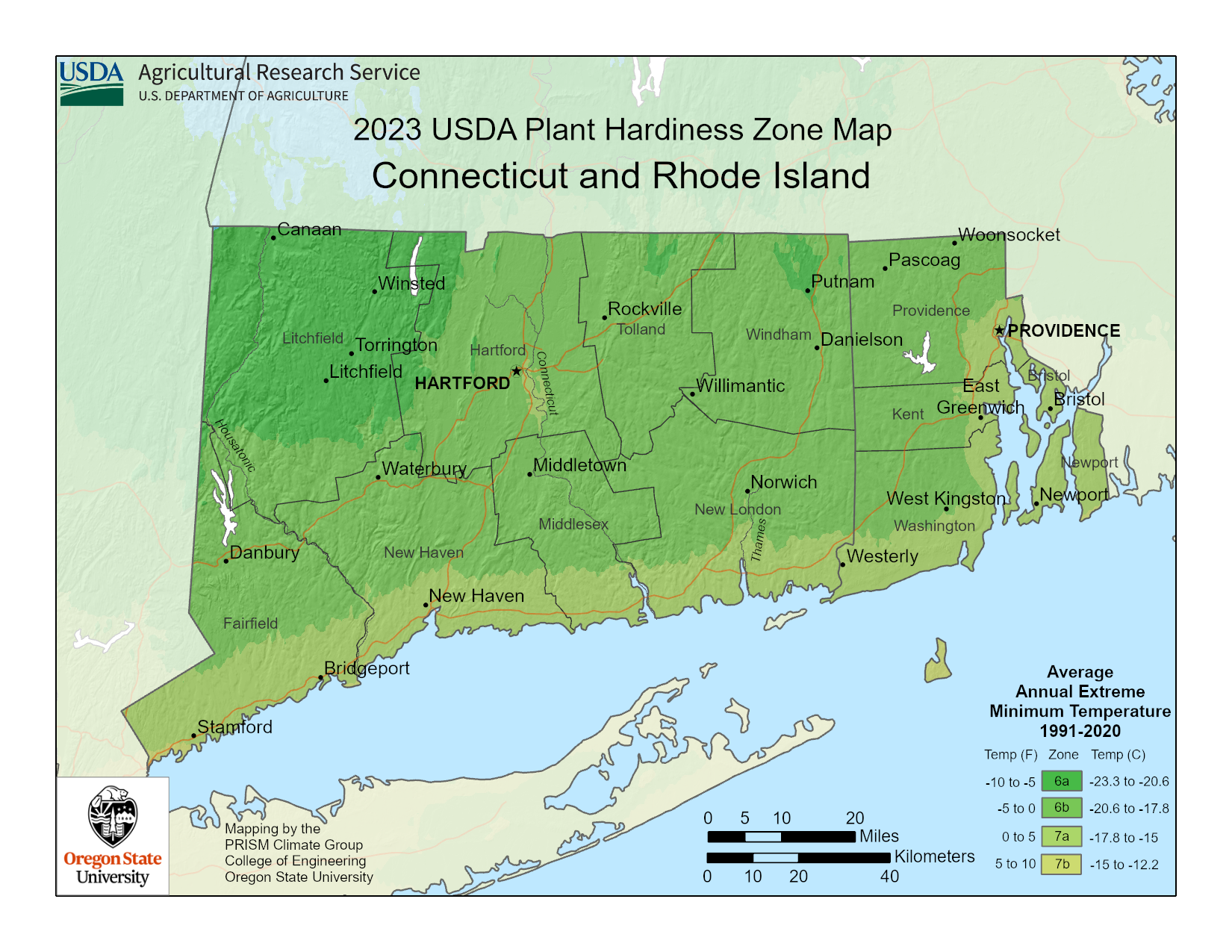 Connecticut plant hardiness map