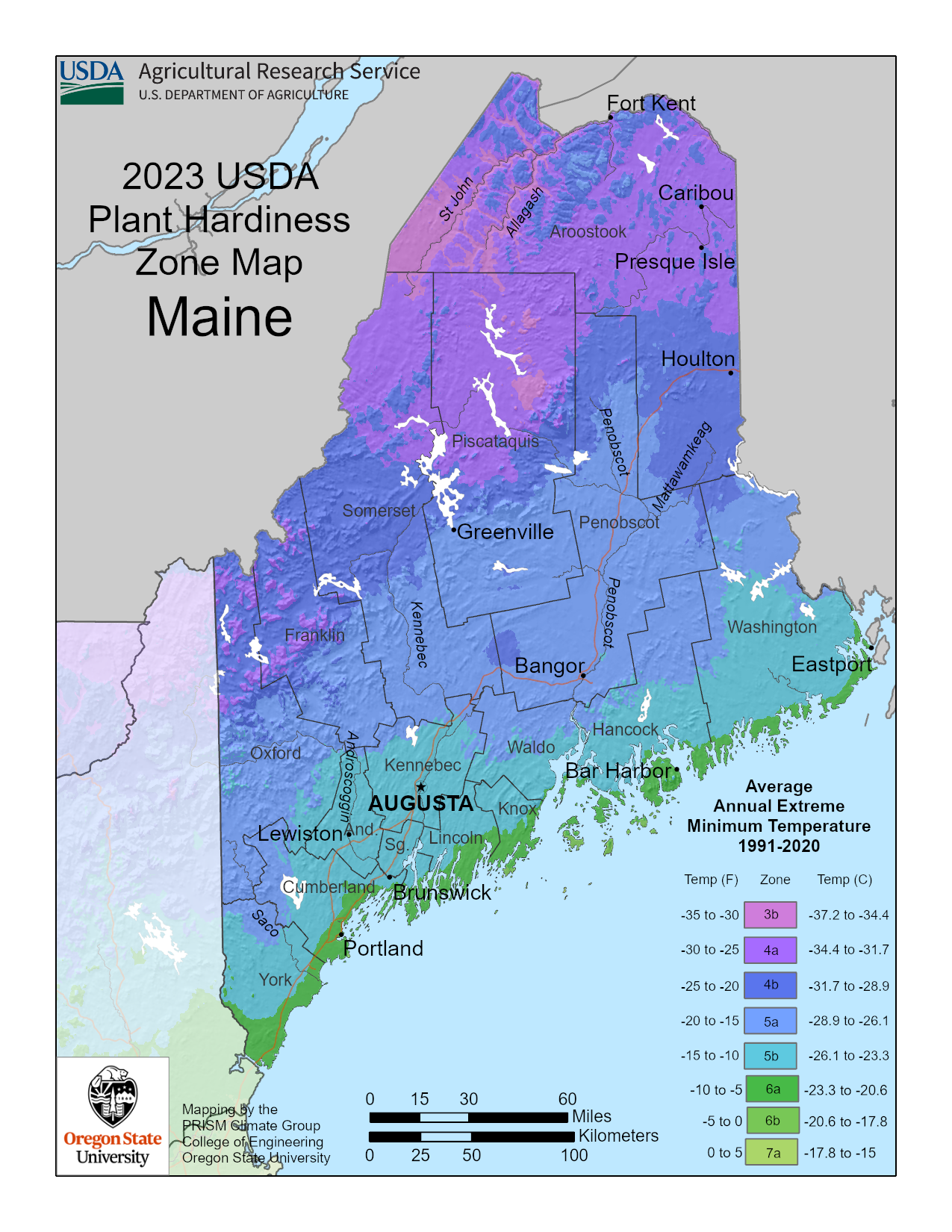 Maine plant hardiness map