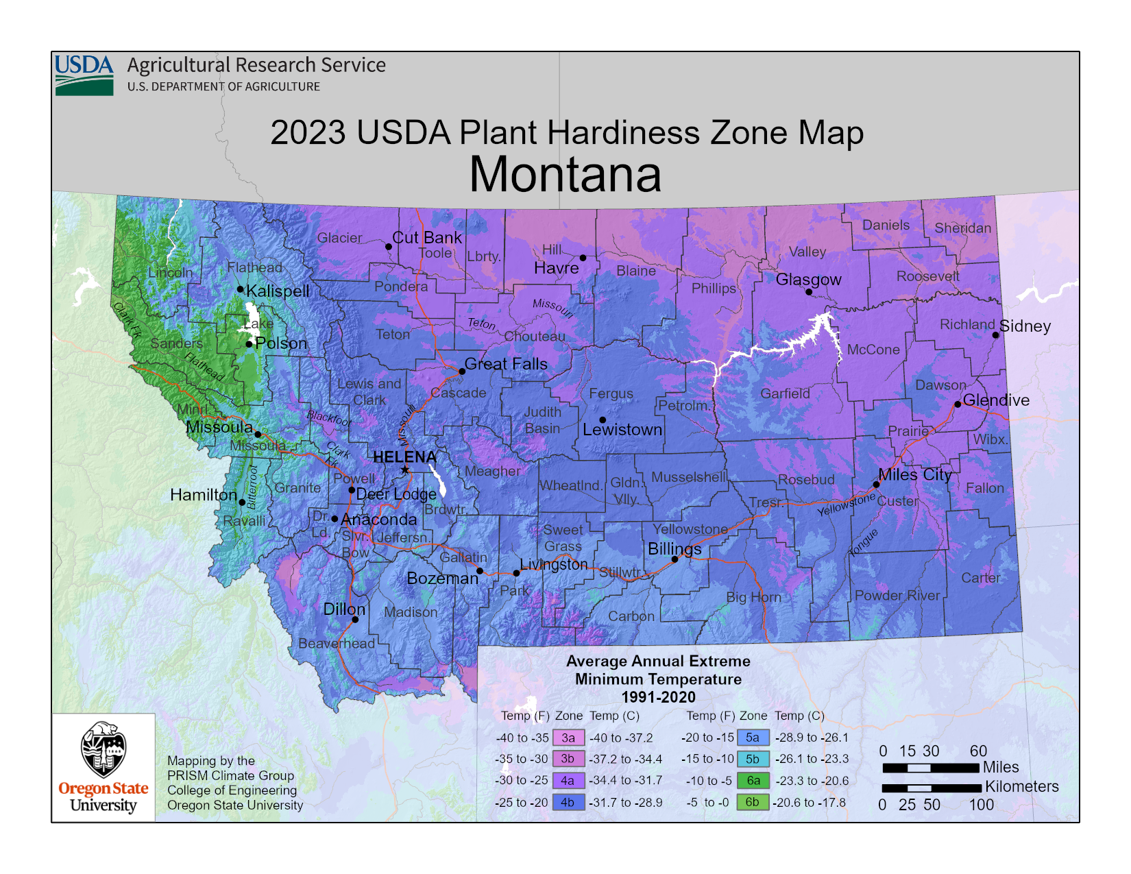 Montana plant hardiness map