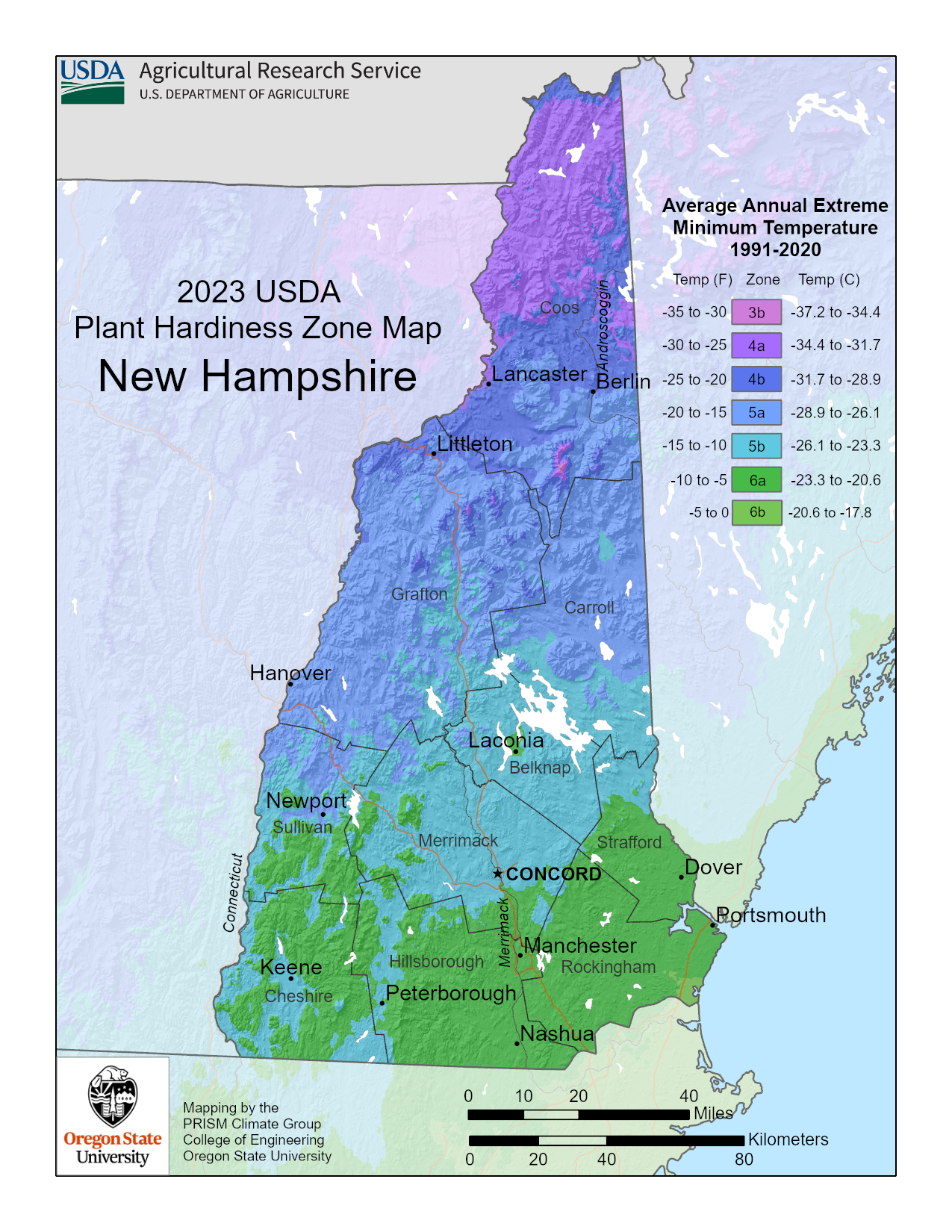 New Hampshire plant hardiness map
