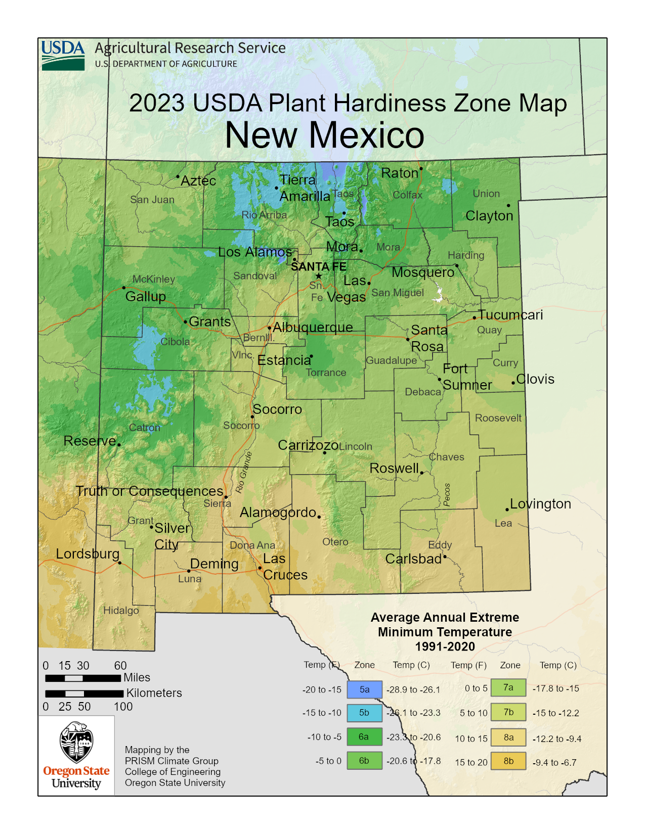 New Mexico plant hardiness map