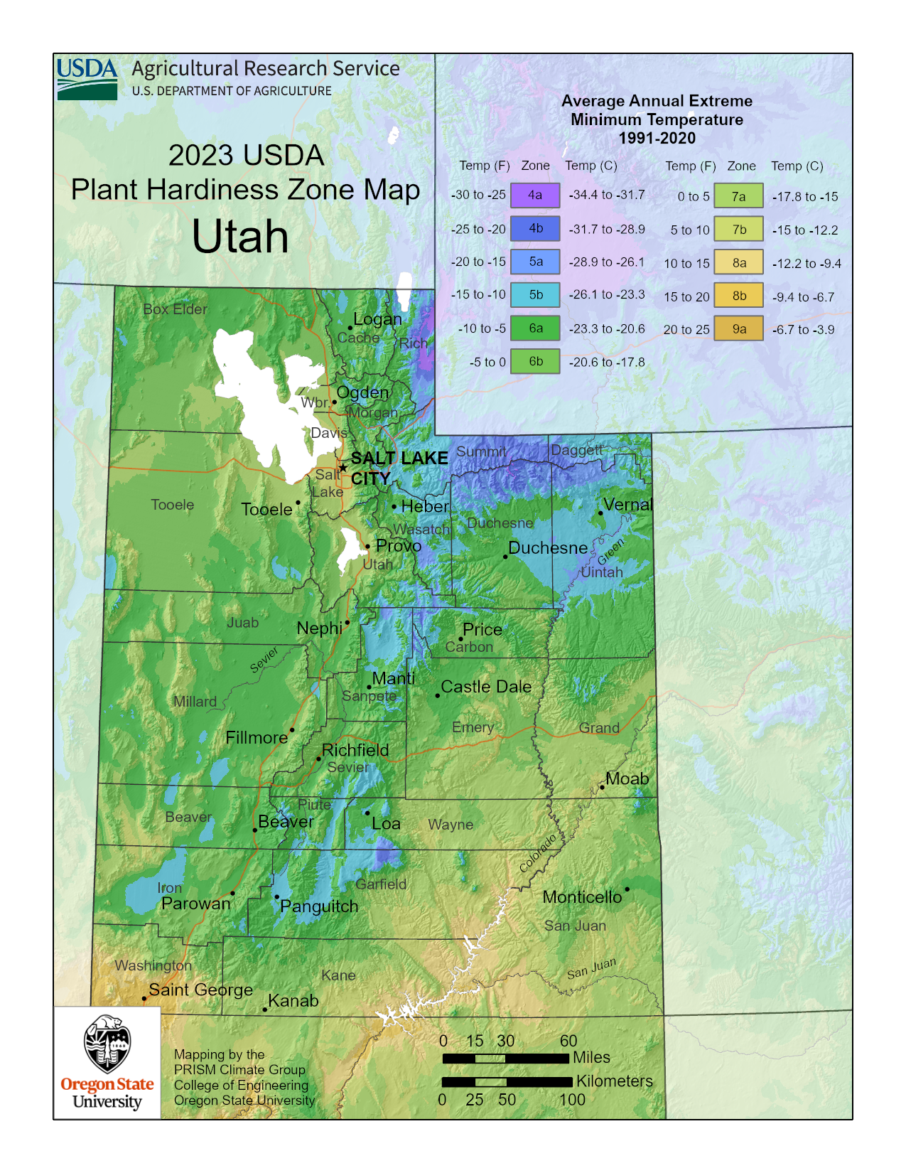 Utah plant hardiness map