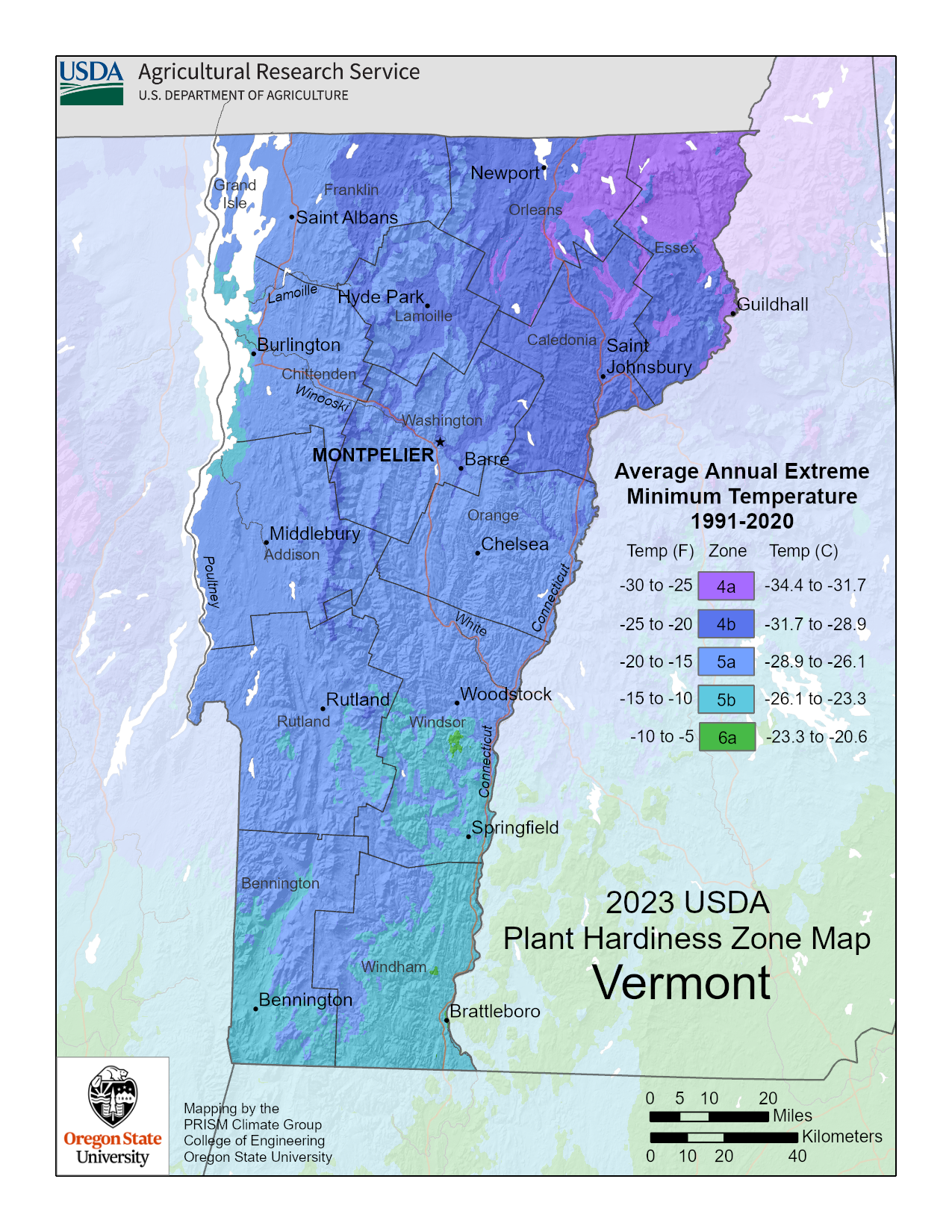 Vermont plant hardiness map