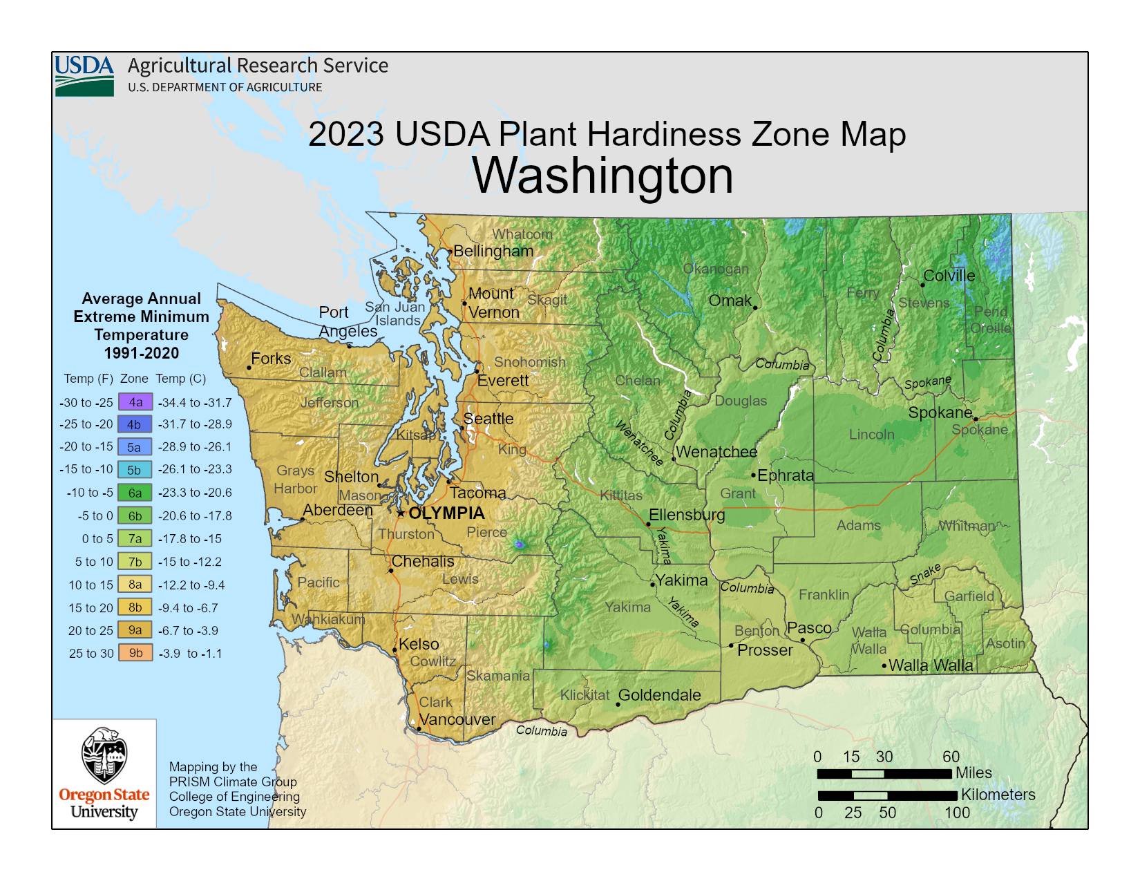 Washington plant hardiness map