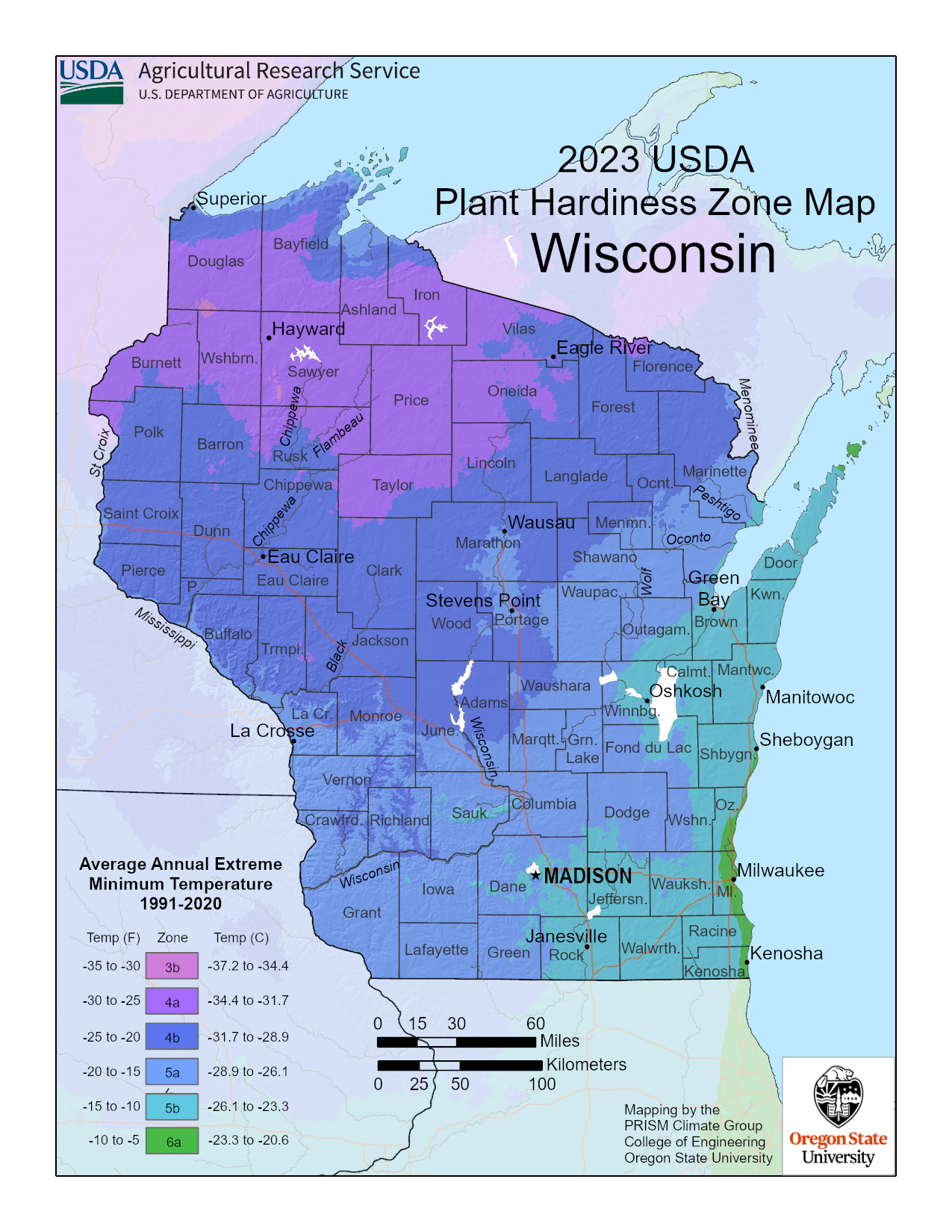 Wisconsin plant hardiness map