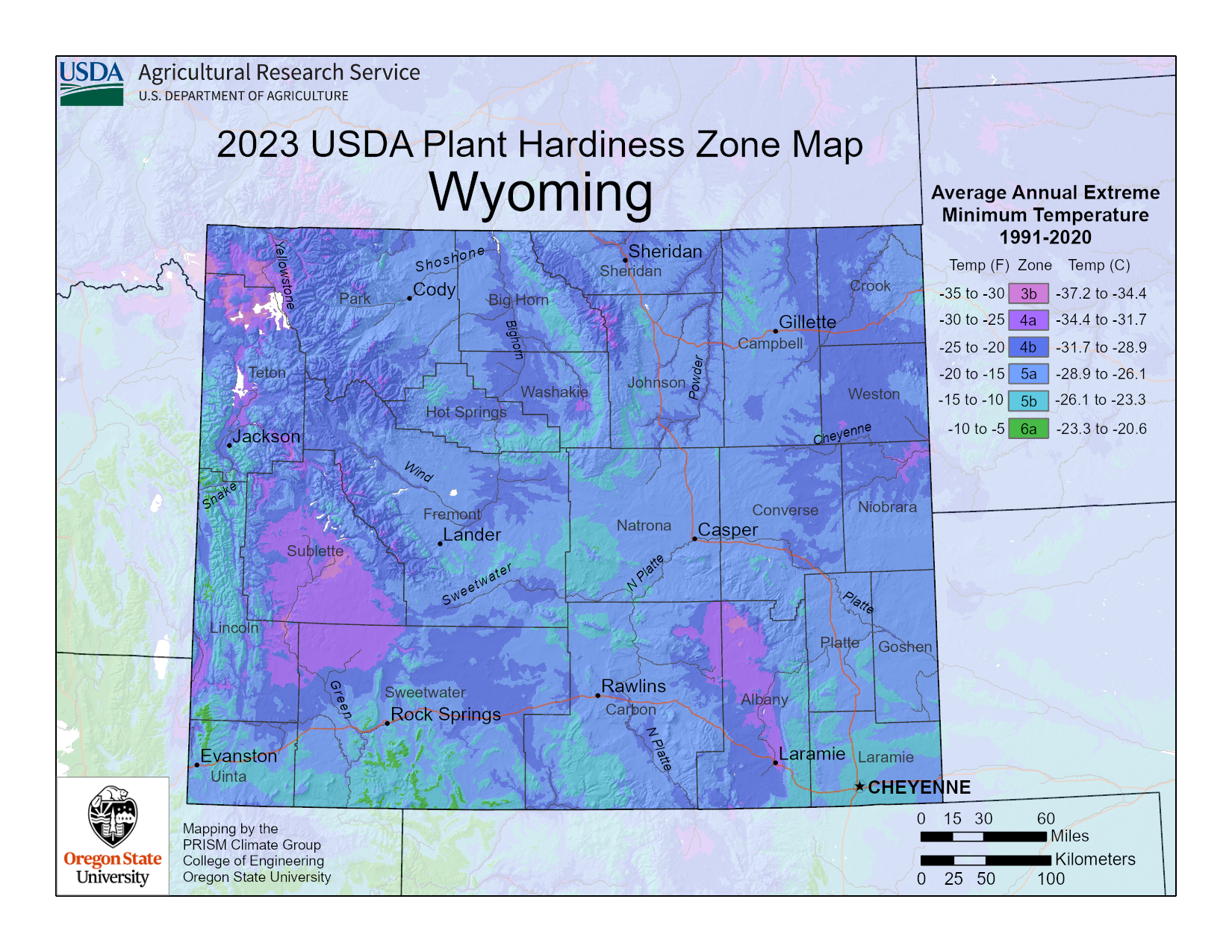 Wyoming plant hardiness map